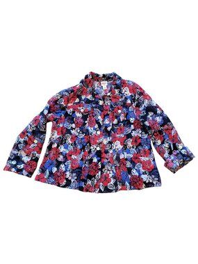 Red White Blue Ruby Rd Favorites Womens Floral Button-Up Shirt 20W